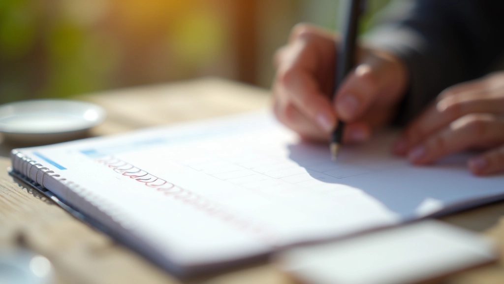 Close-up van hand die notitie schrijft in agenda met afvinkingen