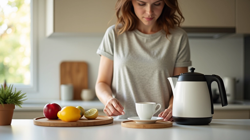 Persoon in moderne heldere keuken met ochtendlicht
