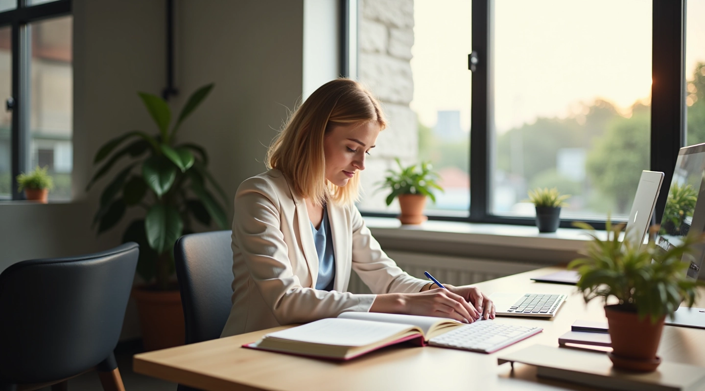 Werkplek met dagritme-planning en gewoontes-notitieboek