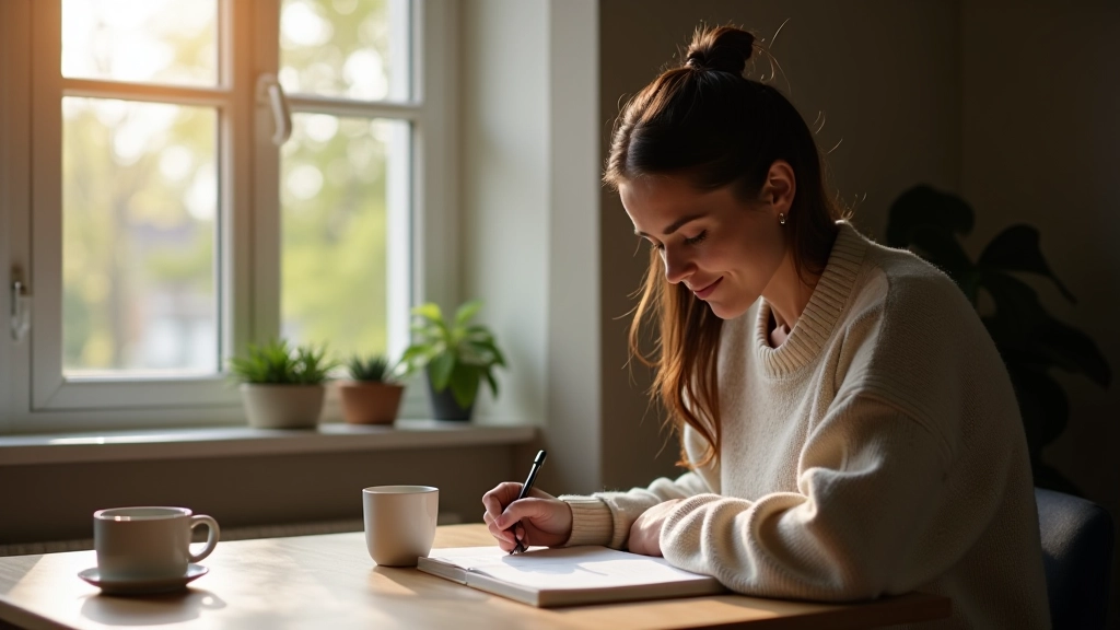 Persoon die in notitieboekje schrijft terwijl ze dag plant